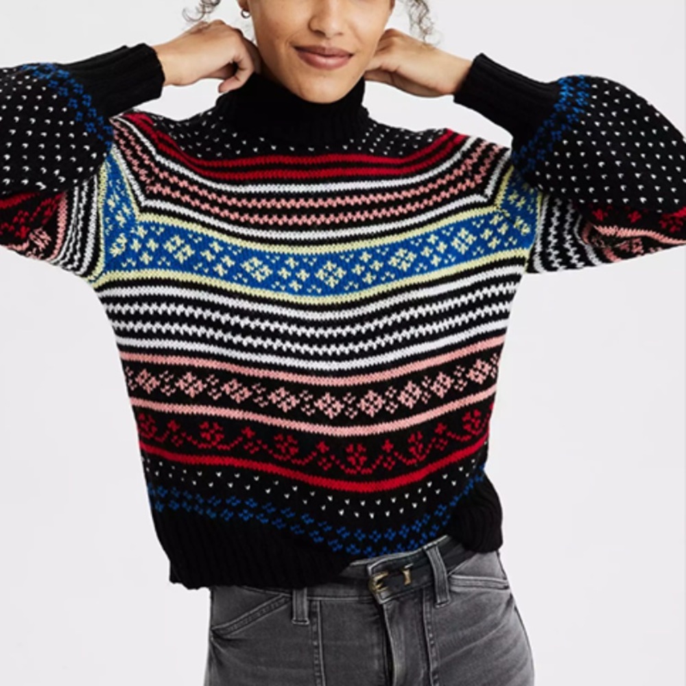 american eagle patterned turtleneck sweater